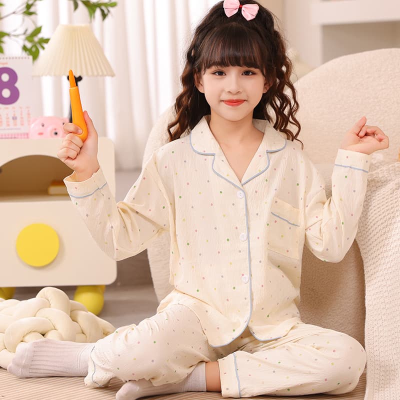 Spring and autumn new style cloud cotton children's pajamas long-sleeved trousers cardigan suit girls medium and large children air-conditioned home clothes