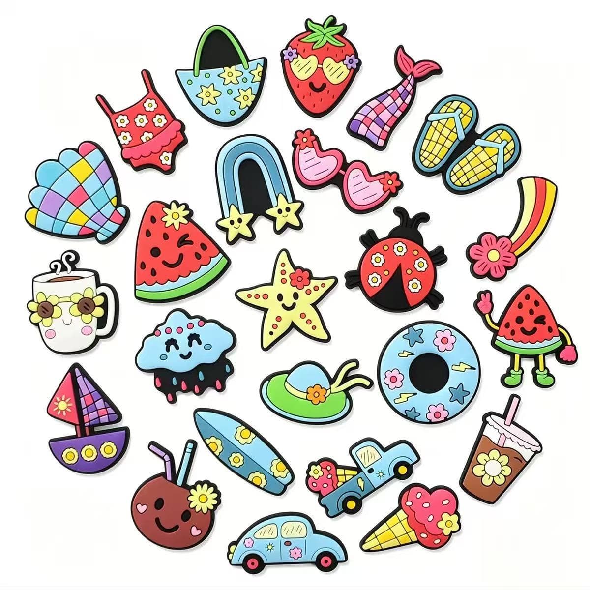 Summer Beach Vacation Theme Croc Charms DIY Removable Kids Garden Shoe Accessories PVC Soft Rubber Shoe Clips