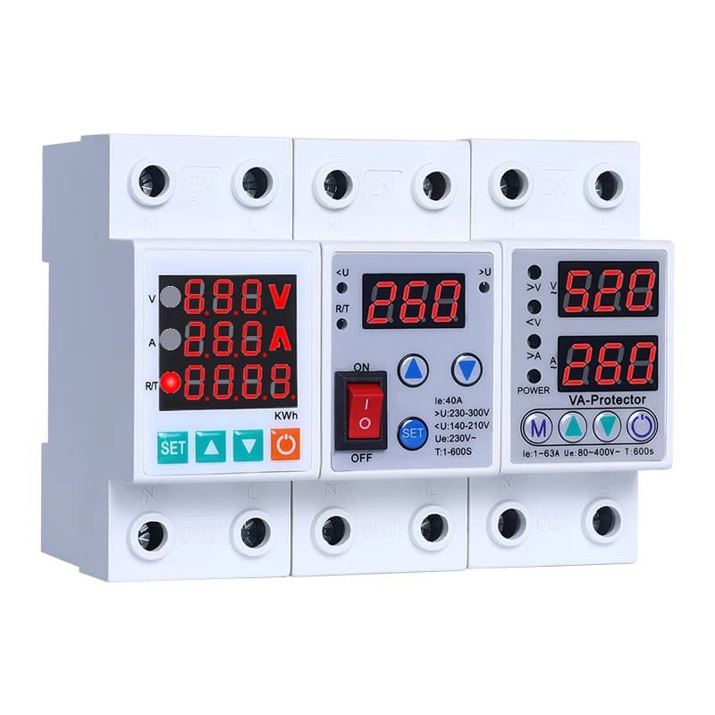 Self-Resetting Dual Flash Over-Under Voltage Protector Switch, Household Automatic Reset Overvoltage 220V 40A 50A 63A Protection