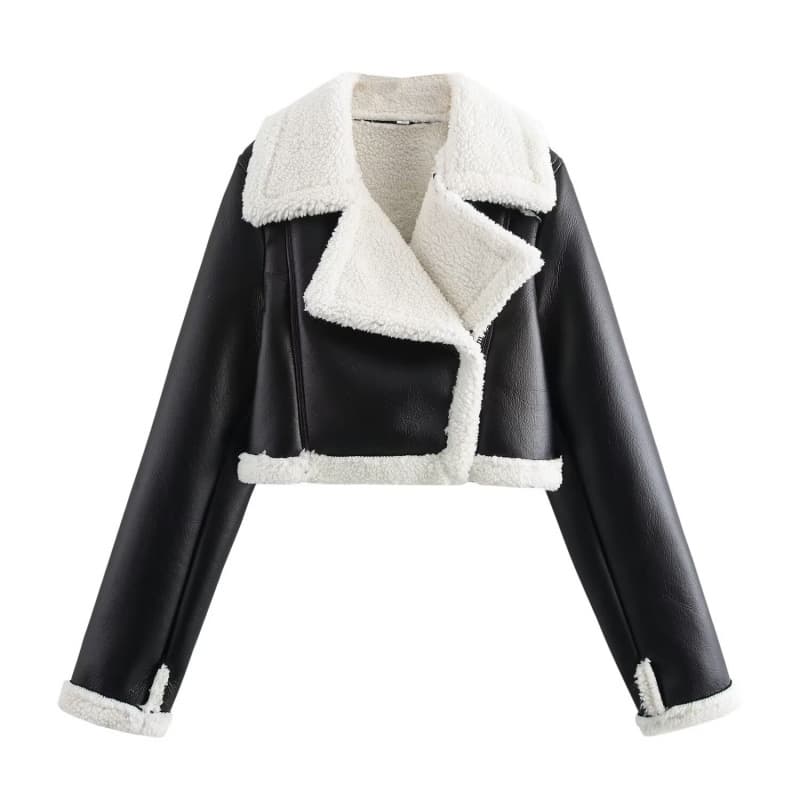 Cross-border women's clothing factory wholesale 2025 AliExpress hot-selling fashion fur-lined short biker jacket