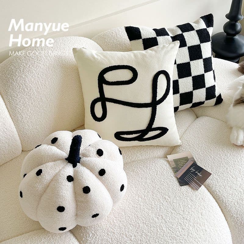 Ins-style Checkered Window Seat Cushion, French Cream Style Cute Luxury Boutique Pillow Cover for Living Room and Guesthouse