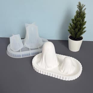 Large and Small Ghost Ornament Silicone Mold Oval Dish Mold Scented Candle Halloween Plaster Candle Resin Mold