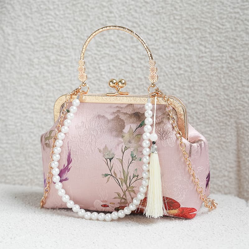 2025 New Chinese Style Handbag for Women, Vintage Brocade Bag for Qipao, Hanfu Clasp Small Purse