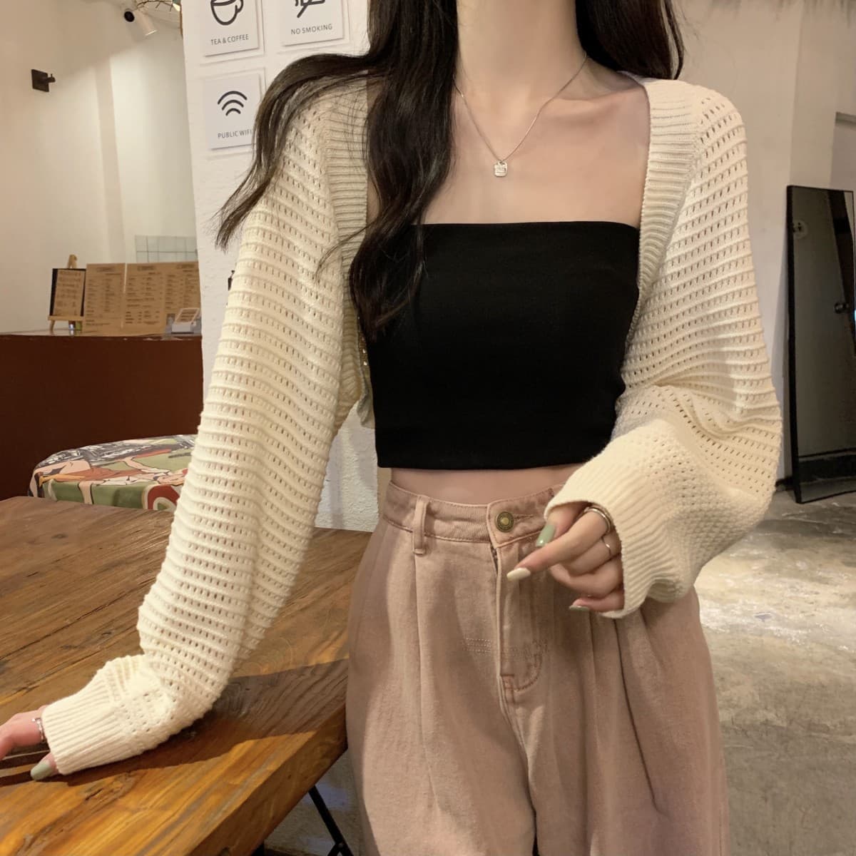 Korean Fashion Loose Hollow Knit Short Cardigan, Long Sleeve Sun Protection Top, Women's 2026 Summer New Trendy Jacket