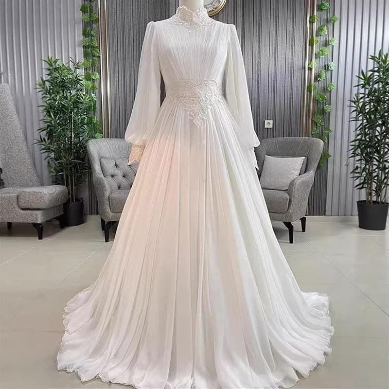 Stand Collar Light Wedding Dress 2026 New Slim Long Sleeve Bride Train Going-Away Dress Travel Photography Slimming