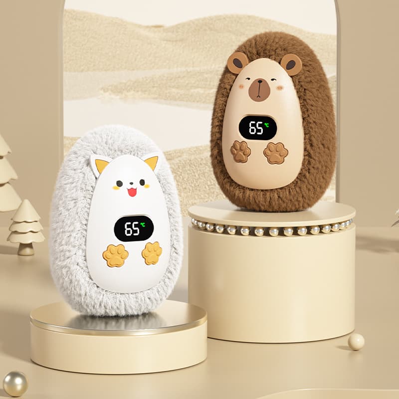 2024 Winter New Cross-Border Plush Hand Warmer, Portable Mini Smart Digital Display Souvenir Gift with Custom Logo