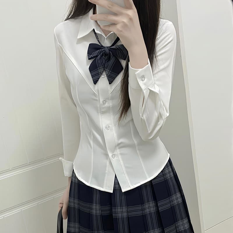 Original, authentic, spring and autumn school uniform style JK uniform plaid skirt, women's preppy style, waist-cinching embroidered shirt