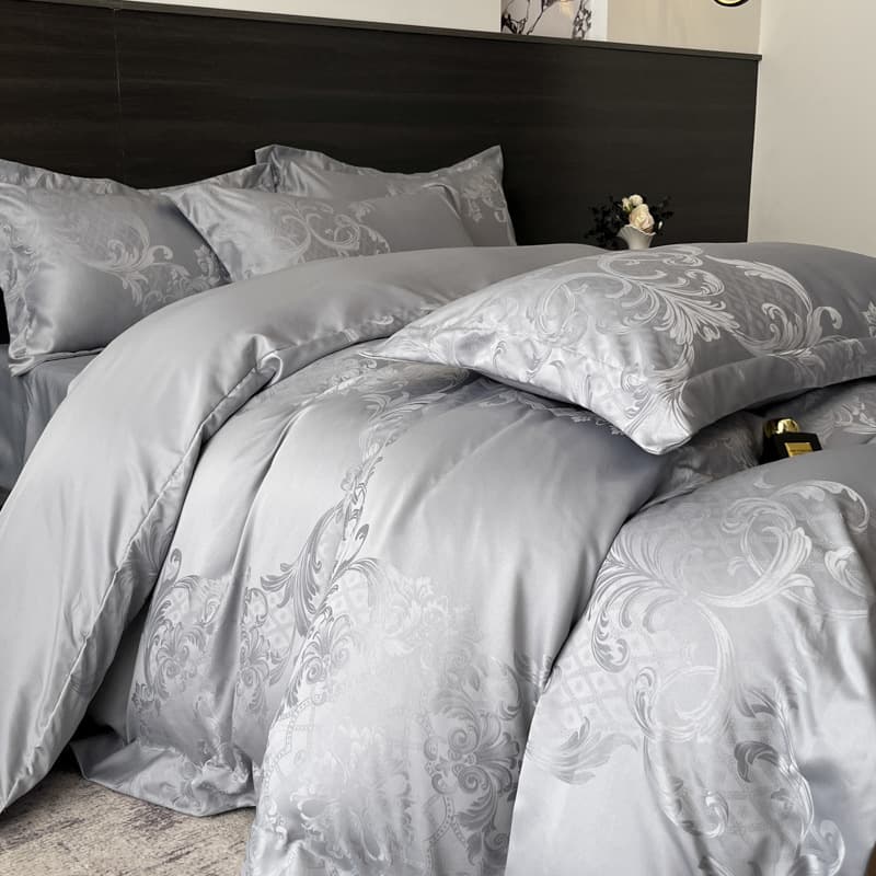 Light Luxury Satin Jacquard Skin-Friendly Cotton Four-Piece Bedding Set with a High-End Feel, Including Duvet Cover, Bed Sheet, and Fitted Sheet