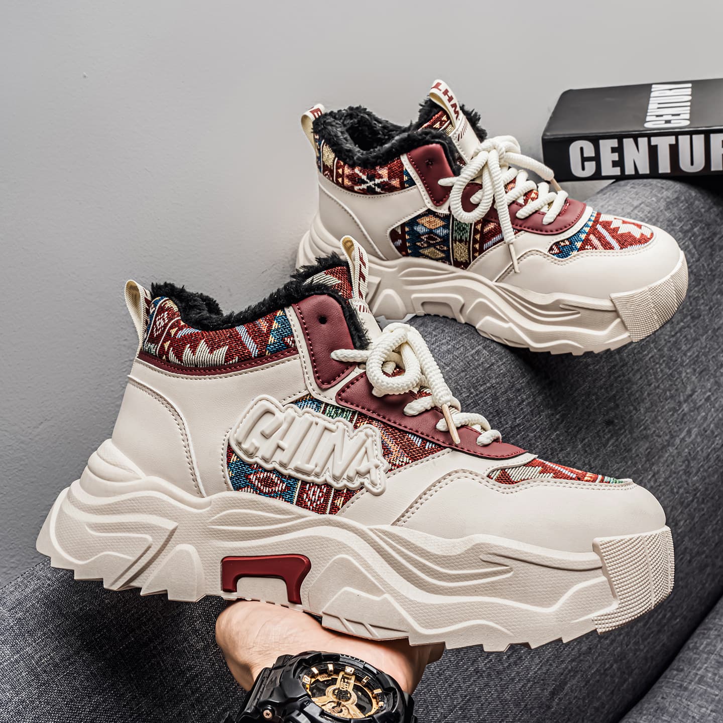 Men's Winter High-Top Sports Anti-Slip Thickened Hiking Shoes Thick-Soled Work Boots Salomon Hiking Shoes