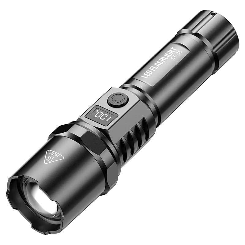 High Power Flashlight Type-C Portable Rechargeable Outdoor Long-Range Light Telescopic Zoom Battery Display White Light Cross-Border
