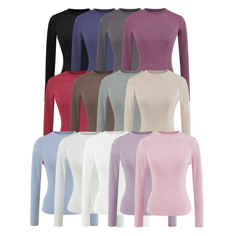 Hot girl's tight-fitting round neck, right shoulder, long-sleeved T-shirt for women, autumn new style, elastic base, pure desire base top