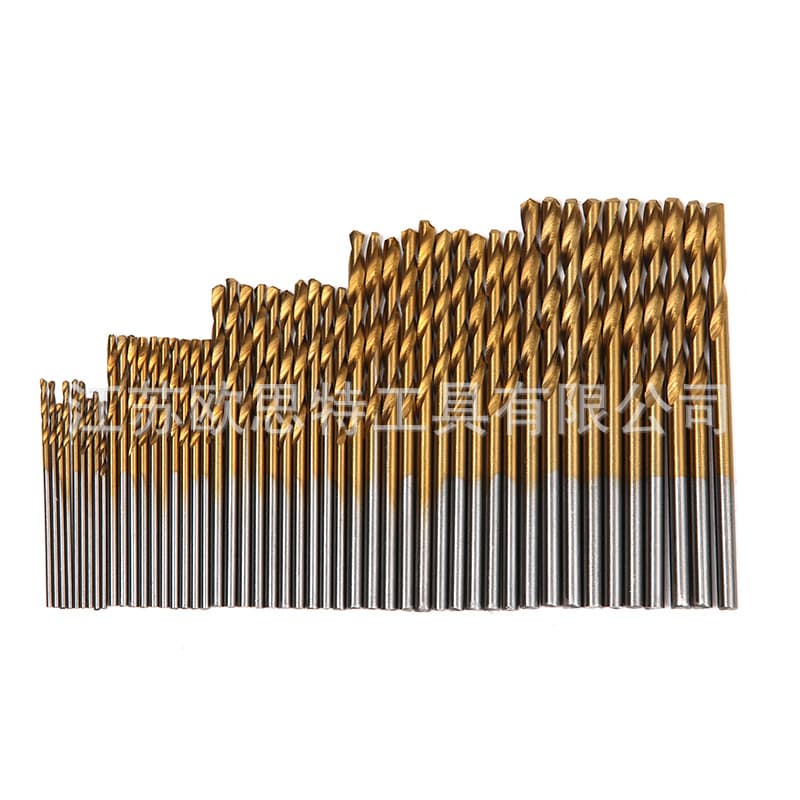 50-Piece Titanium Coated Twist Drill Set, High-Speed Steel Wood Drilling Bits, Wholesale Tools, Straight Shank Woodworking Twist Drills