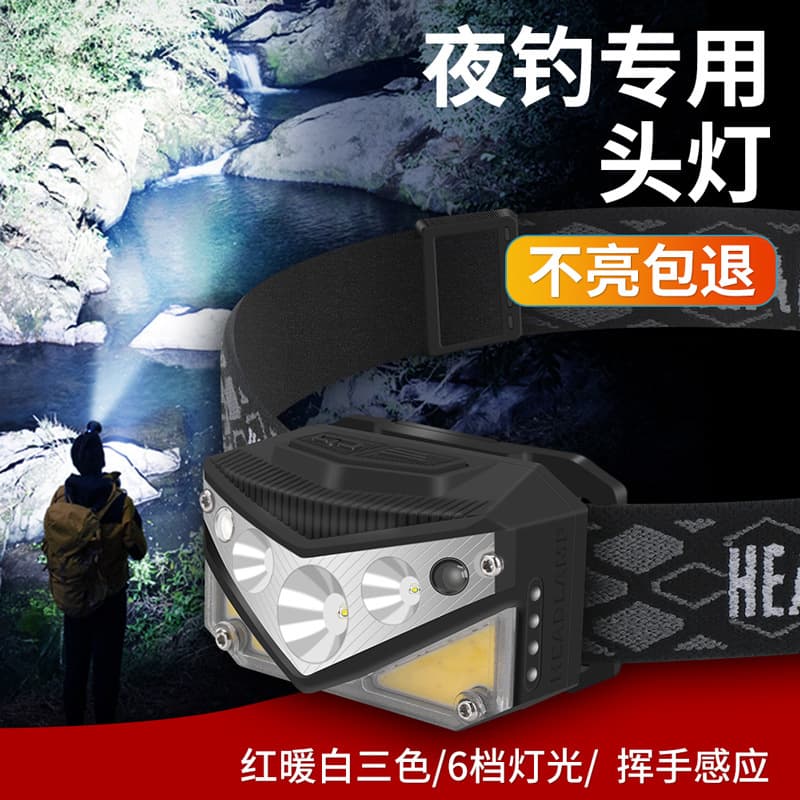 Cross-border Hot-selling Motion Sensor Headlamp USB Rechargeable Bright Flashlight Wave Sensor Waterproof Fishing Headlamp Long Battery Life