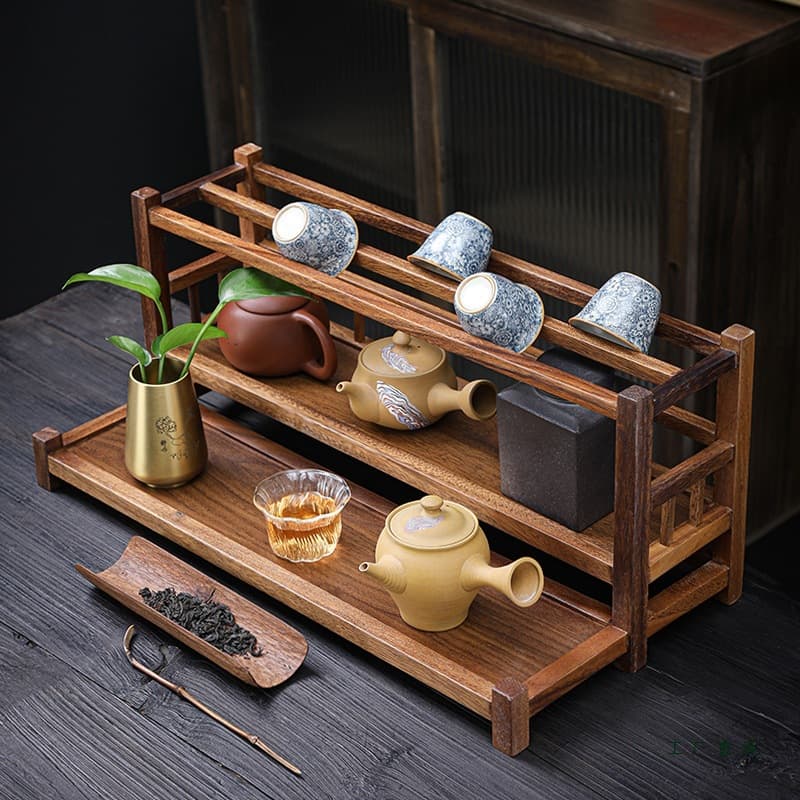 South American Walnut Tea Set Storage Rack Multi-layer Display Stand Tea Ceremony Accessories Cup Holder Desktop Tea Cup and Teapot Stand