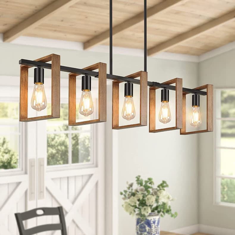 Cross-border wooden living room lamp, American industrial style retro island lamp, wrought iron lamp, bedroom bar counter, dining room personalized pendant light fixture