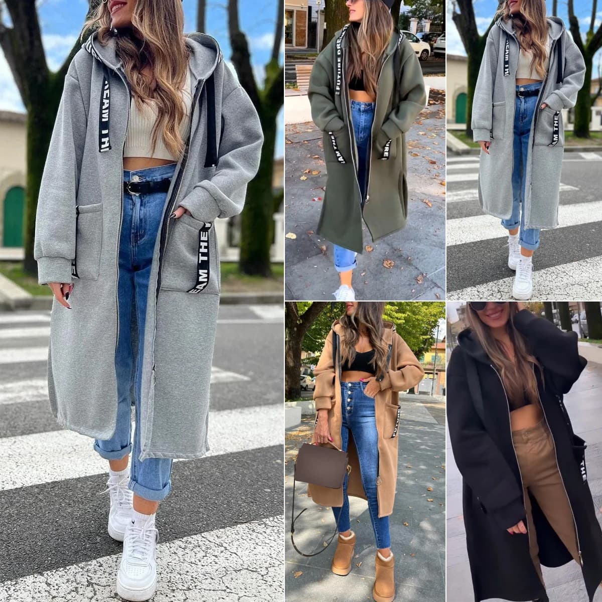 2024 Amazon Hooded Fleece Sweatshirt Casual Long Sleeve Zip-Up Jacket Plus Size Women Solid Color Coat