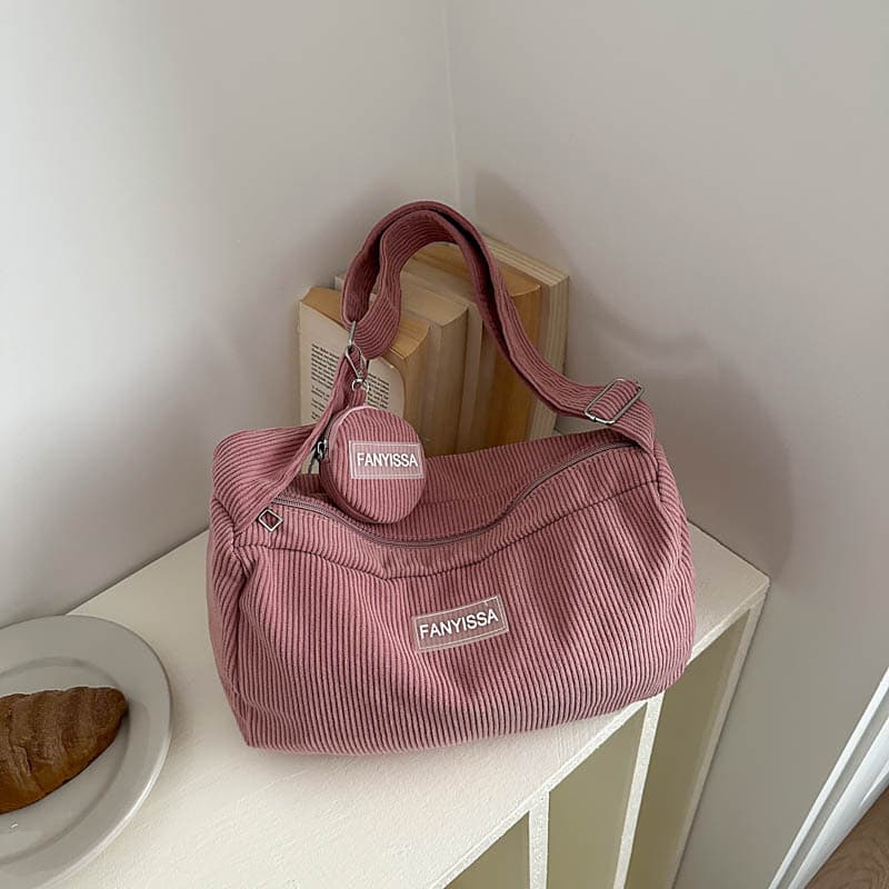 2026 New Style Tote Bag, Fashionable Solid Color Textured Corduroy Shoulder Crossbody Bag, Simple Casual Commuter Retro Bag