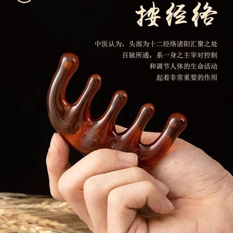 Ox horn comb, ox bone meridian comb, massage comb, five-finger comb, finger massager, five-finger health hair therapy comb for men and women.