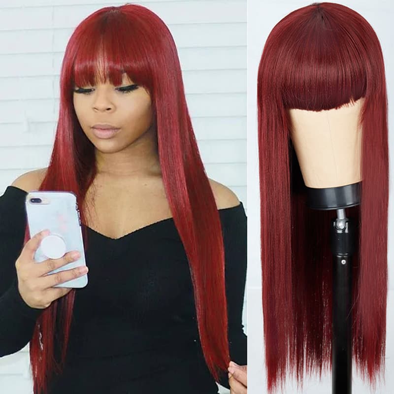 Black Long Straight Wig Full Head Cover High Temperature Silk Fake Hair Bangs European Style Suitable for All Skin Tones and Any Face Shape