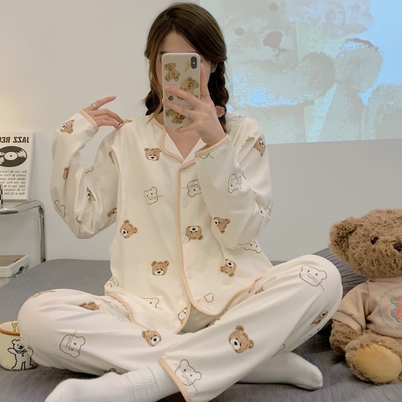 Spring/Summer Thin Pure Cotton Postpartum Nursing Loose Sweat-Absorbing Maternity Pajamas, Women's Autumn Style for May/June