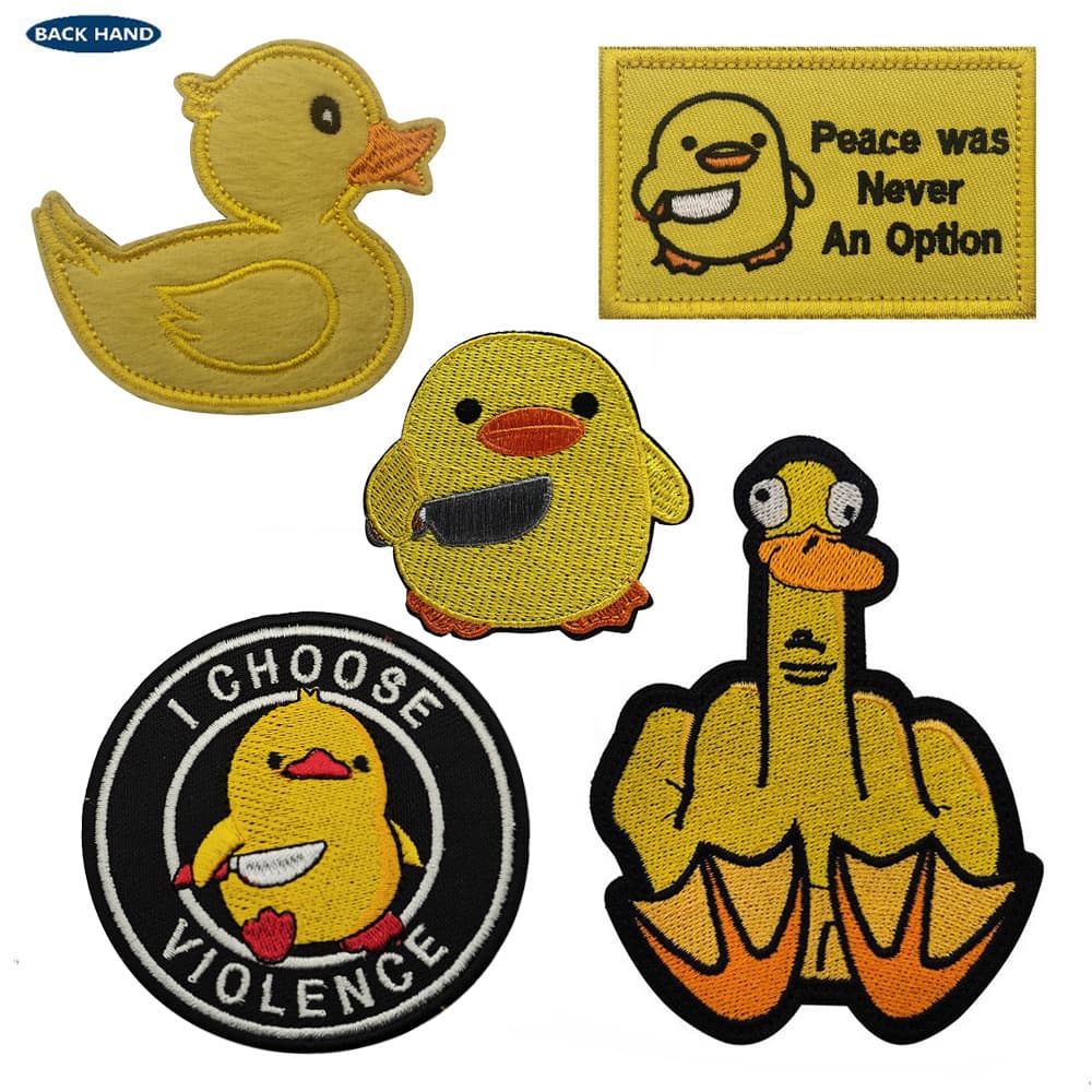 Haike Outdoor Cartoon Passable Little Yellow Duck Embroidery Fabric Patch Playful Yellow Duck Badge Hook and Loop Morale Patch