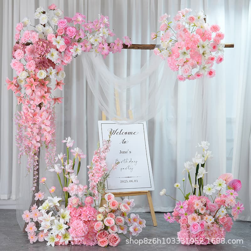 Pink artificial flower materials for wedding aisle arch, floral arrangement, home decoration, and display pieces
