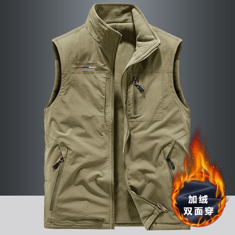 【1906A】Reversible Winter Vest Men's Sports Fleece Vest, Fleece-lined Sleeveless Vest