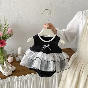 Baby Summer Bodysuit Girl Sleeveless Polka Dot Tulle Puffy Skirt Onesie Little Princess Style Romper Dress