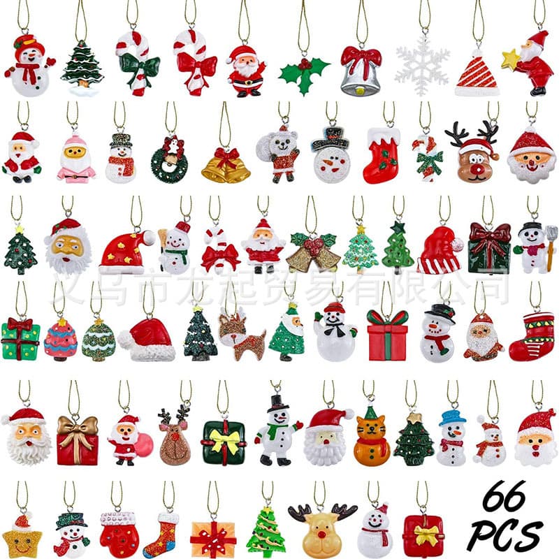66-Piece Mini Acrylic Christmas Ornaments Micro Flat Hanging Decorations for Home Party Scene Atmosphere Props