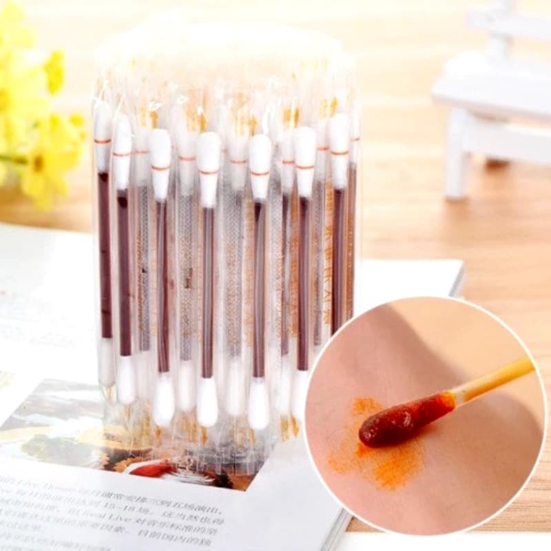 Outdoor portable iodophor cotton swabs with disinfectant solution, disposable for infant umbilical and wound care, individually wrapped alcohol swabs.