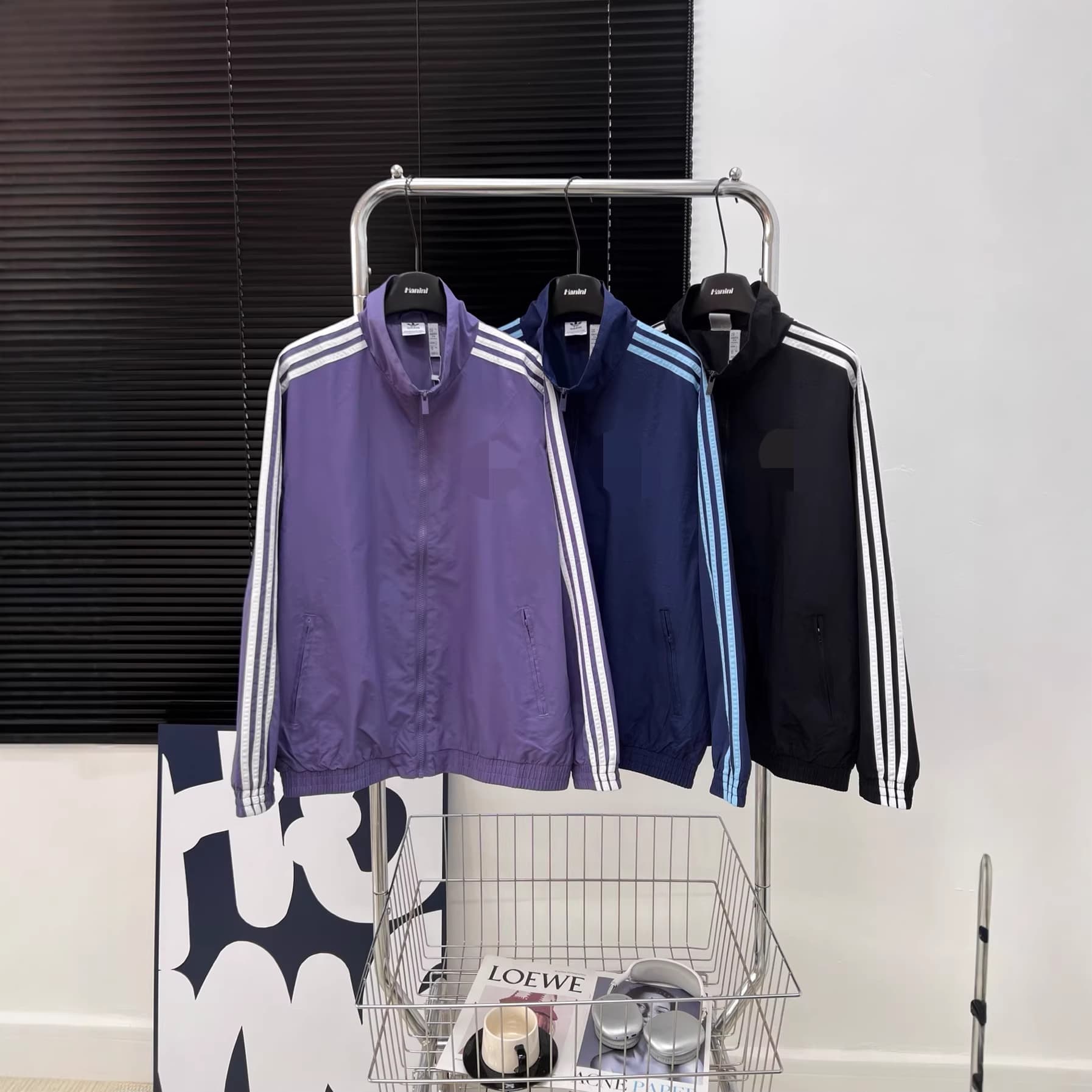AD Adidas Three Stripes Men's and Women's Couple Stand Collar Embroidered Logo Woven Jacket and Pants Set