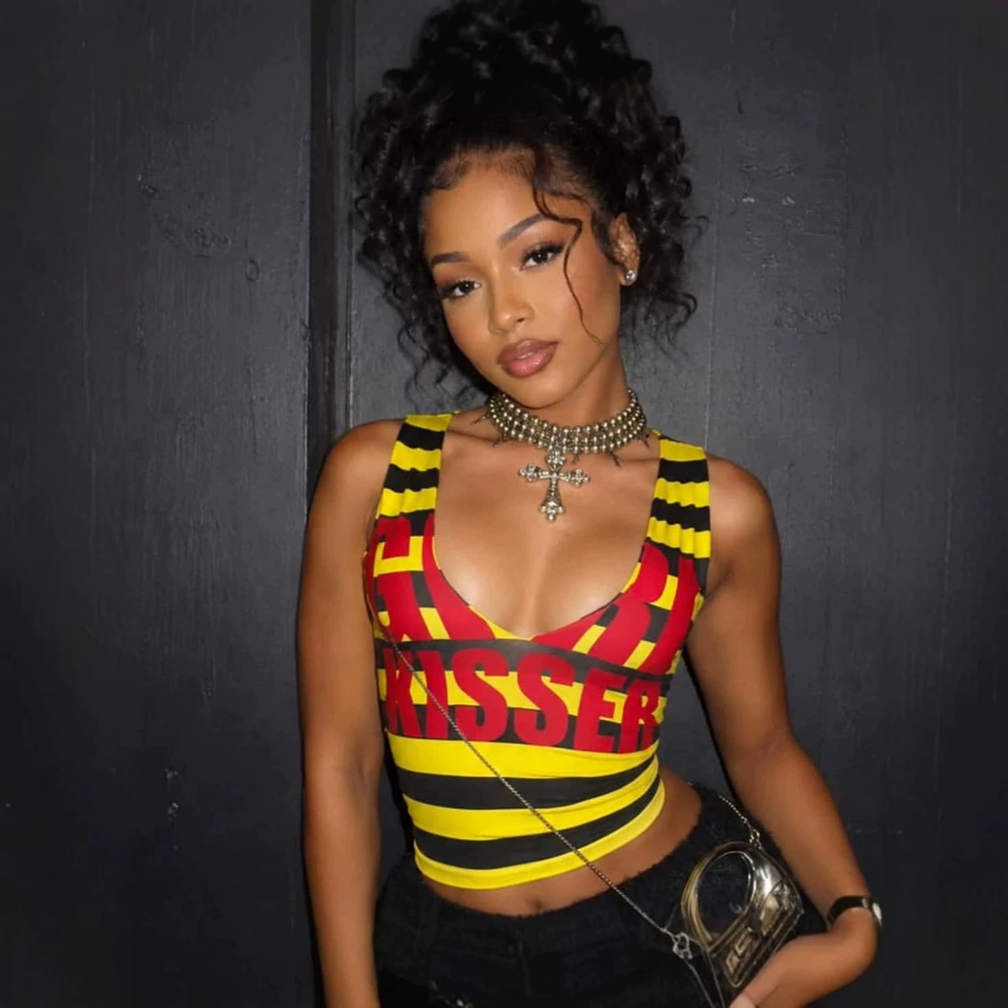 FC1525 European and American Export Hot Girl Style Low U-Neck Stripe Letter Vest High Elastic Slim Crop Top