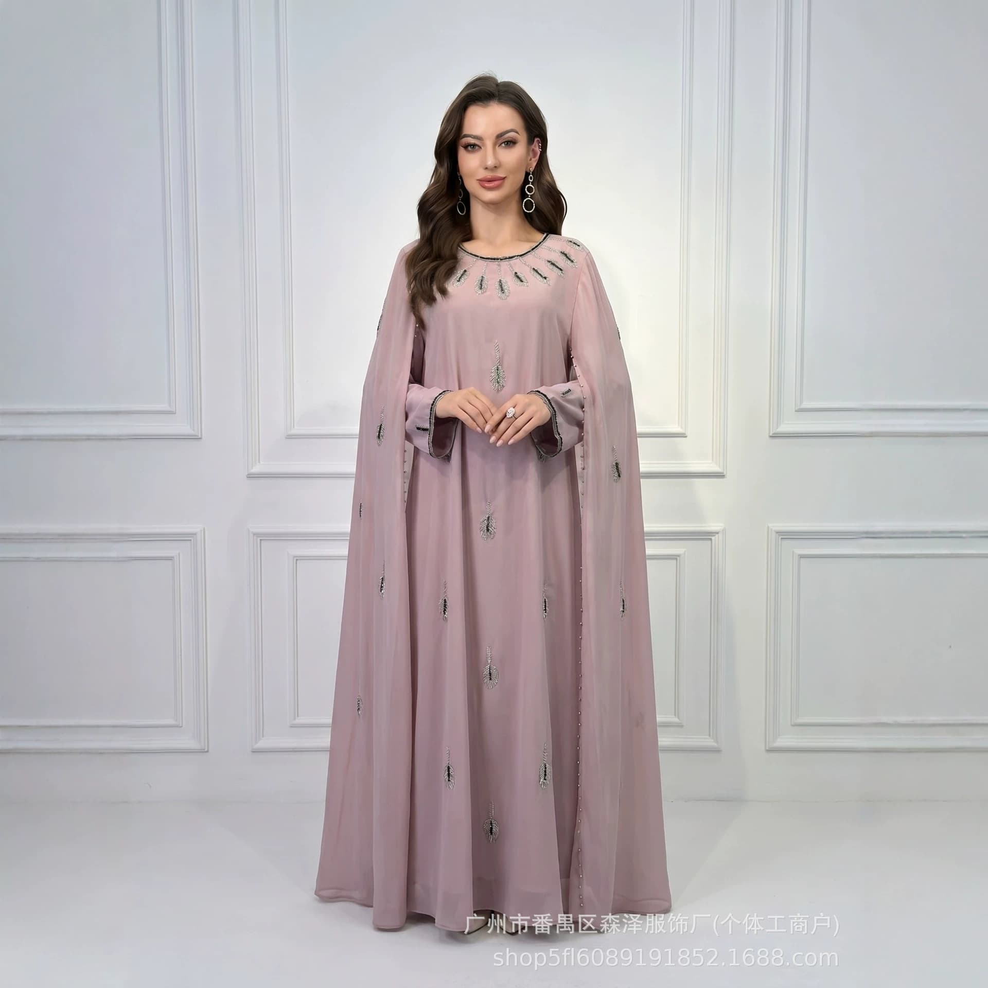 2026 New Heavy Industry Hand-stitched Long Floating Sleeve Dress, Loose Dress, Banquet Party Temperament Women's Wear