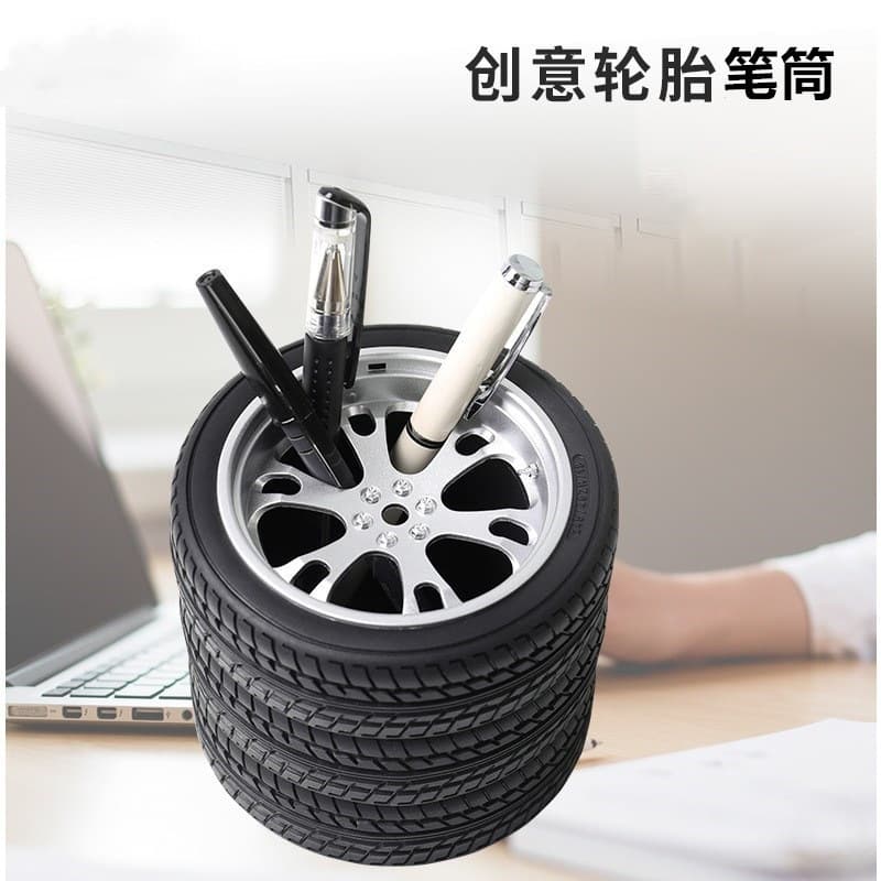 Creative Tire Pen Holder Imitation Tire Shape Pen Holder Office Desktop Small Object Storage Rack Office Supplies