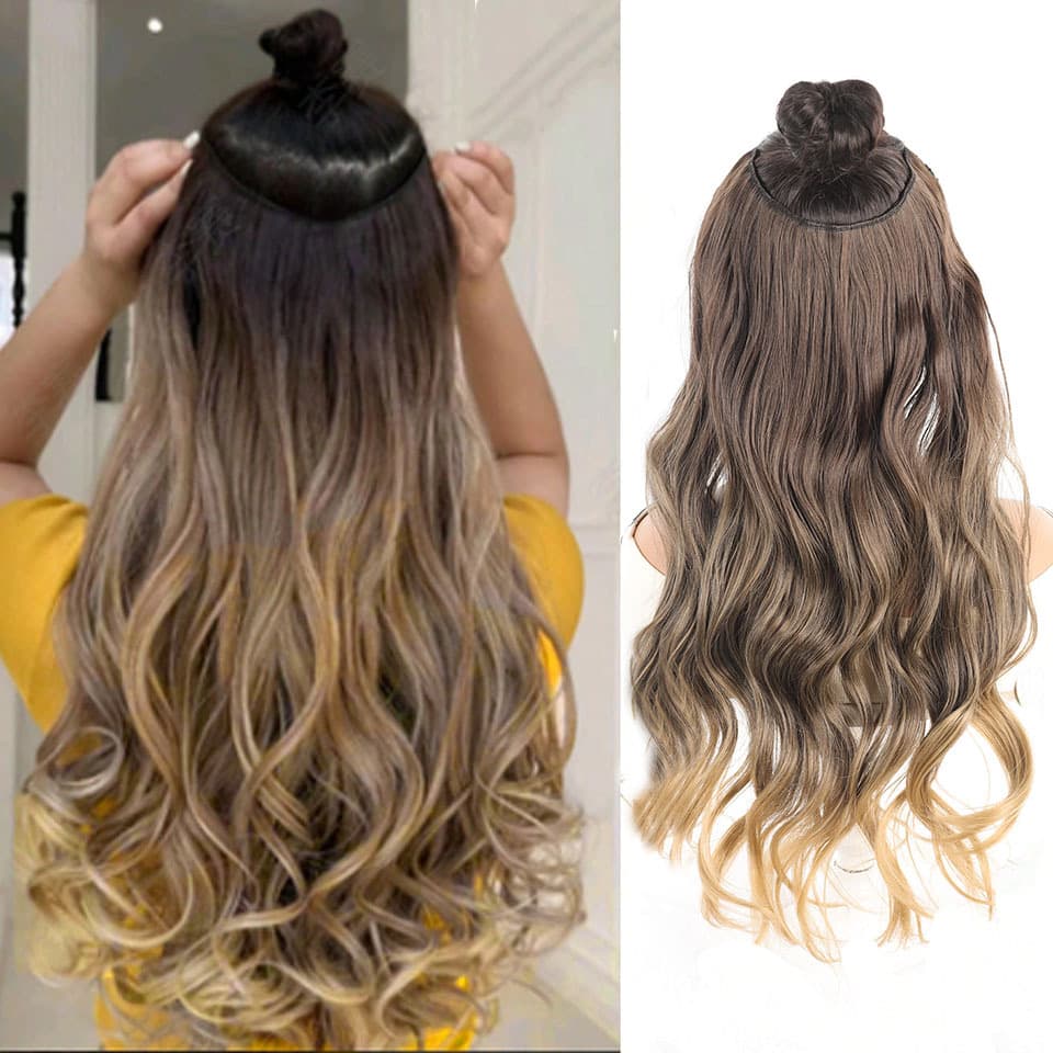 Wig Women's Long Curly Hair One-piece V-shaped Gradient Big Wave Hair Hair Hair Increasant Volume Natural Invisible Fluffy Wig