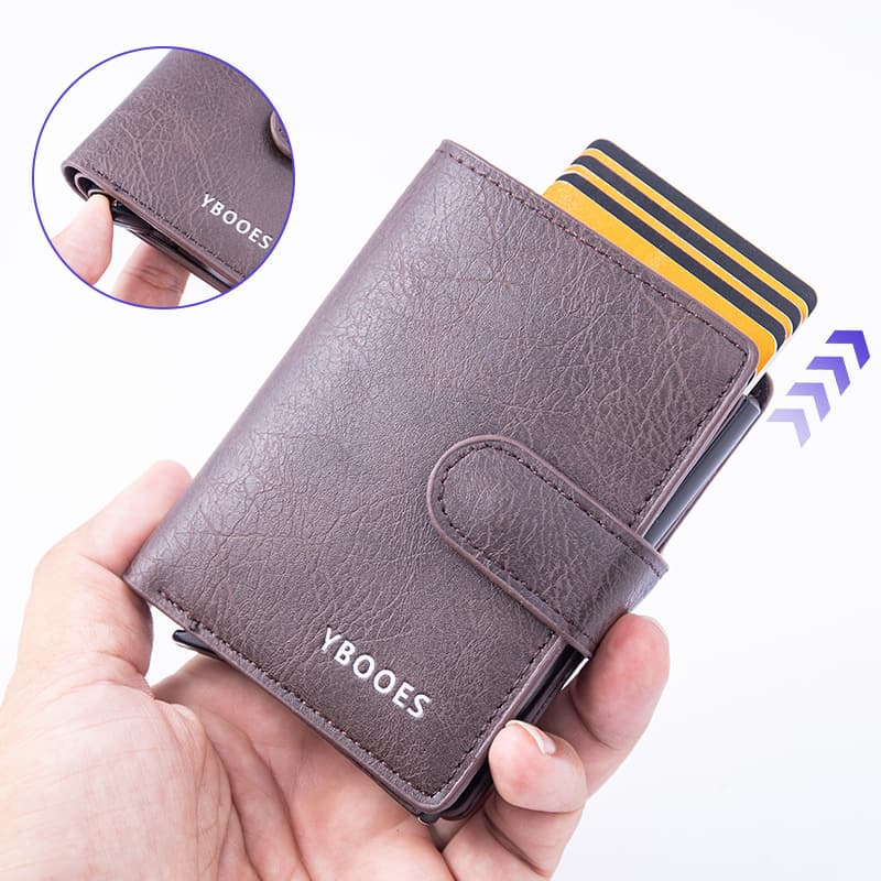 Curated In-Stock Men's Wallet Auto Pop-Up Card RFID Bank Card ID Aluminum Box Anti-Magnetic Buckle Wallet with Card Slots