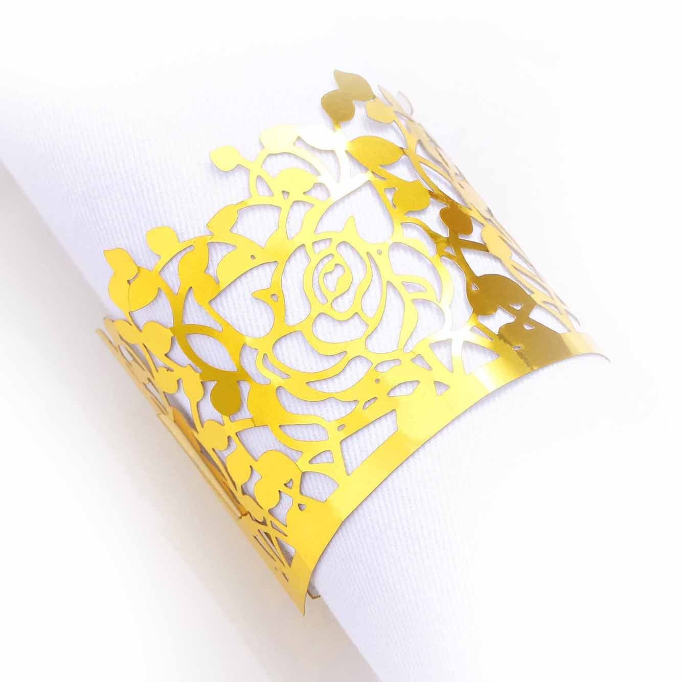 Reflective gold paper napkin rings, butterfly napkin clips, hotel wedding rose napkin clips, available for wholesale.