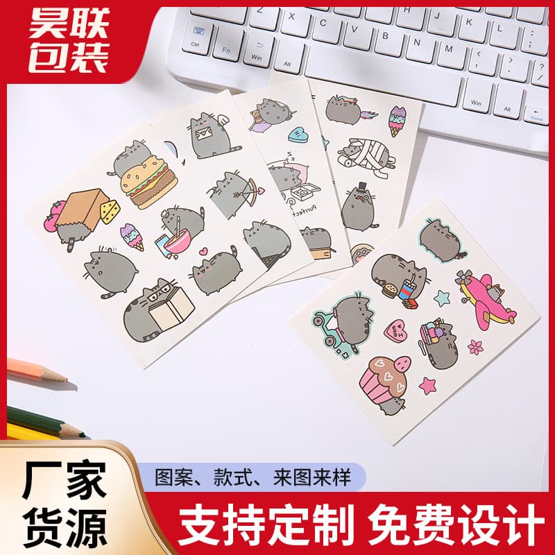 Factory Cartoon Tattoo Sticker Set Cute Fat Cat Tattoo Sticker Waterproof Sweatproof Tattoo Decoration Sticker Wholesale