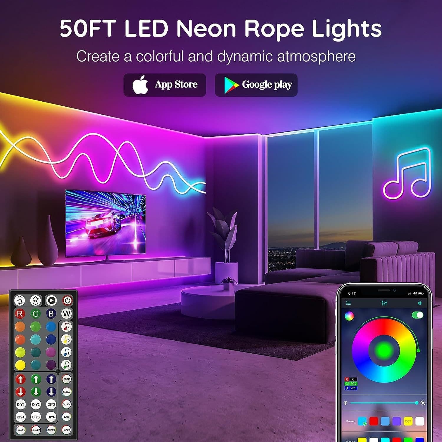 Cross-border Best-selling LED Neon Light with Remote APP Control IP65 Flexible Neon Strip Light 24V RGB