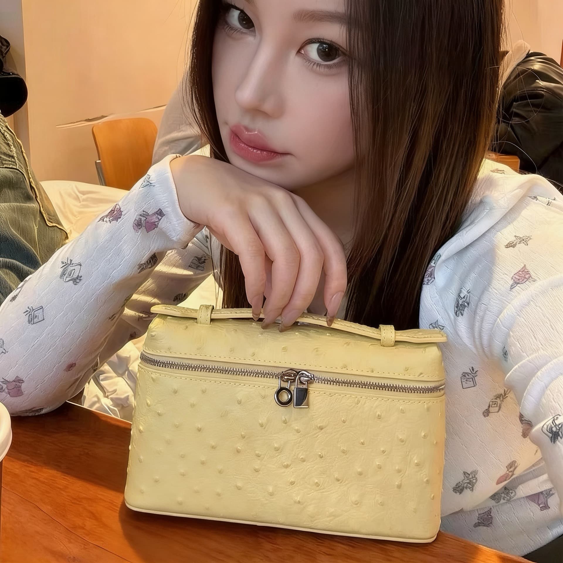 Cross-Border Hot-Selling 2026 New Ostrich-Pattern Lunch Box Bag, High-End Hand-Held Makeup Bag, Women's Bag, Cross-Body Mobile Phone Bag for Women