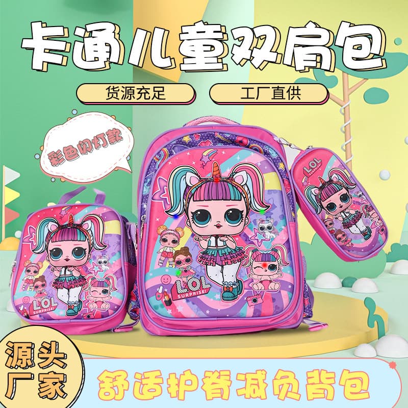 New Cartoon Children's Backpack with Pull Handle, Detachable Six-Wheel Trolley Bag Three-Piece Set, Factory Wholesale
