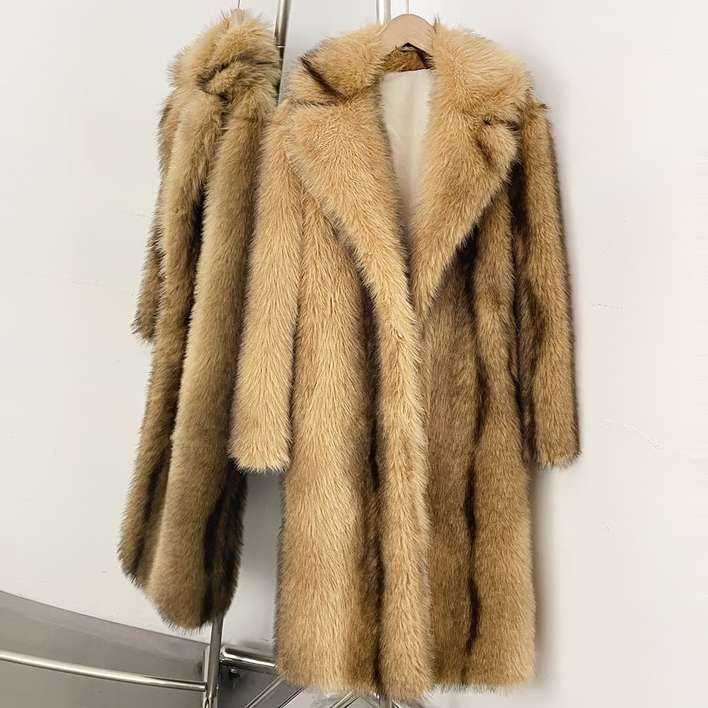 Cross-border European and American Style New Winter Coat Eco-friendly Faux Fur Coat Long Suit Collar Faux Fur Coat
