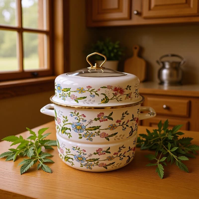 Factory-produced enamel pot, stew pot, soup pot, braising pot, double-layer steamer, induction cooker pot, enamel cookware, for export household use