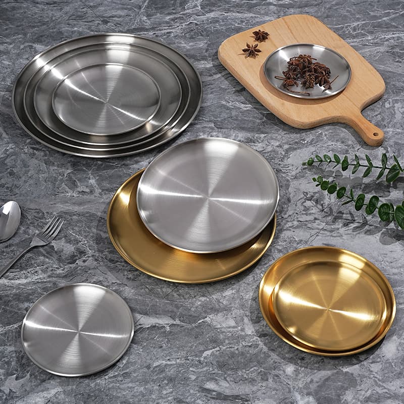 304 Stainless Steel Korean BBQ Plate Baby Food Plate Simple Snack Self-Service Plate Fruit Dessert Commercial