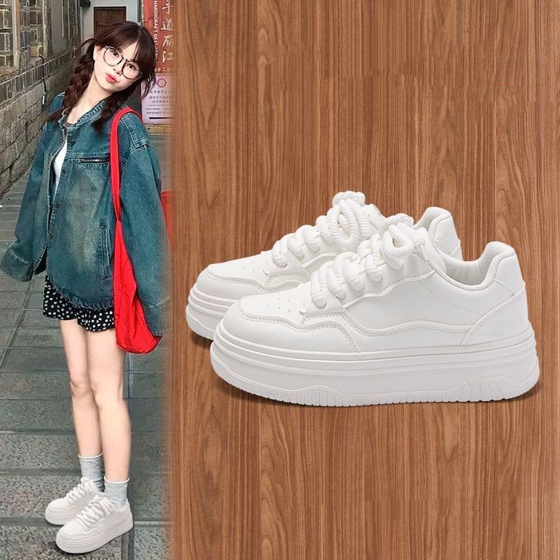 Thick Sole Platform Black Sneakers Women Autumn New Trendy Niche Versatile Little Black Shoes Women