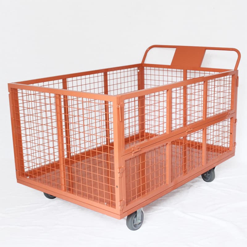 Cargo Folding Fence Mesh Distribution Hand Cart Stall Small Cart Warehouse with Frame Workshop Transport Logistics Turnover Cart