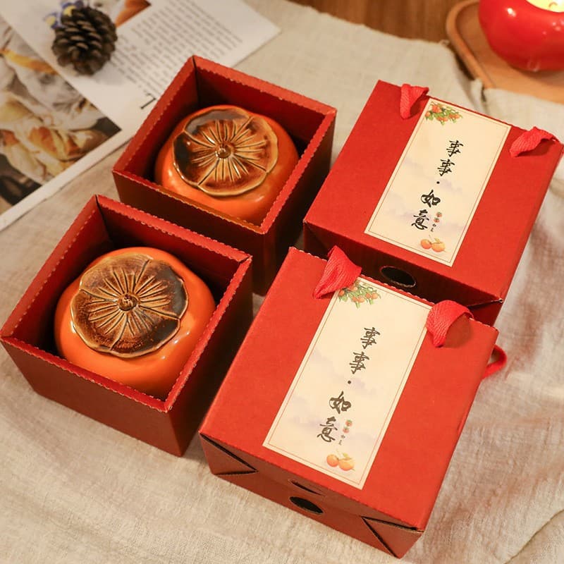 Persimmon scented candle cup, everything goes well, ceramic candle gift box, wedding birthday fragrance, new year's handmade gift