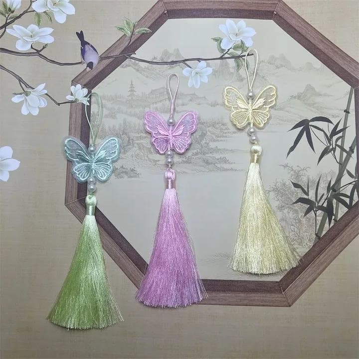Double-sided Embroidery Butterfly Tassel Handmade Chinese-style Horse-Face Skirt Gradient Cheongsam Press DIY Ancient-style Ruyi Pendant
