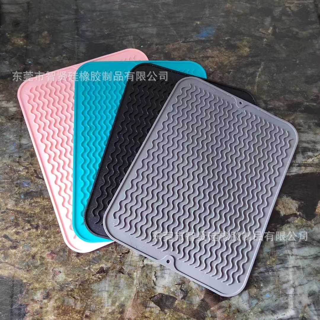 Factory Wholesale Silicone Wave Mat Drying Waterproof Coaster Rectangular Thickened Bar Mat Daily Kitchen Dining Mat