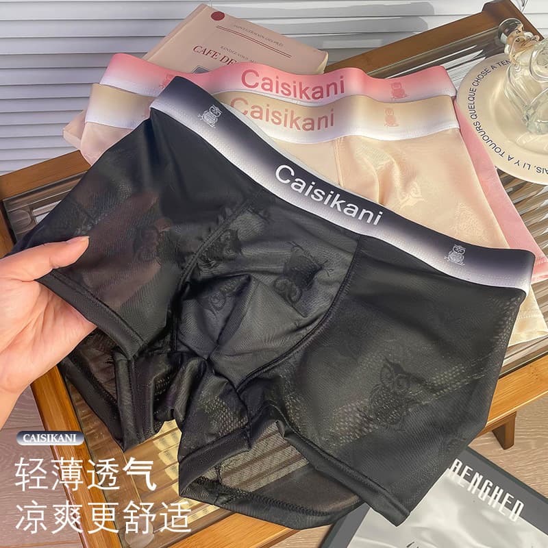 Men's underwear, ice silk mesh, thin, transparent, sexy, breathable, loose fit, boxer briefs.